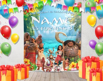 Moana Birthday Party Backdrop/Moana Birthday Banner/Custom Moana Backdrop/Kids Birthday Decor/Custom Birthday Backdrop OHQL07