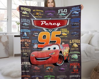 Personalized Name Blanket Lighting McQueen 95, Custom Name Disney Cars Blanket, Cars Characters Throw, Boy Baby Blanket Cars Gift KCUX15