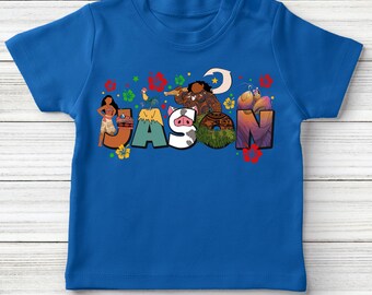 Custom Name Kids Moana T-shirt, Personalized Disney Hei Hei Pua Maui Tamatoa Matching Tee, Disneyland Vacation Holiday Family Gift KBVW88