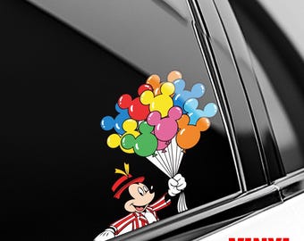 Mickey Mouse Balloons Peeker Peeking Car Window Decals - Bumper Waterproof Stickers,  “Main Street USA” Disney Waterproof AXHF17