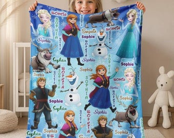 Personalized Frozen Elsa Disney Blanket, Custom Name Disney Elsa Princess Blanket, Princess Elsa Blanket Birthday Gift AXIW07