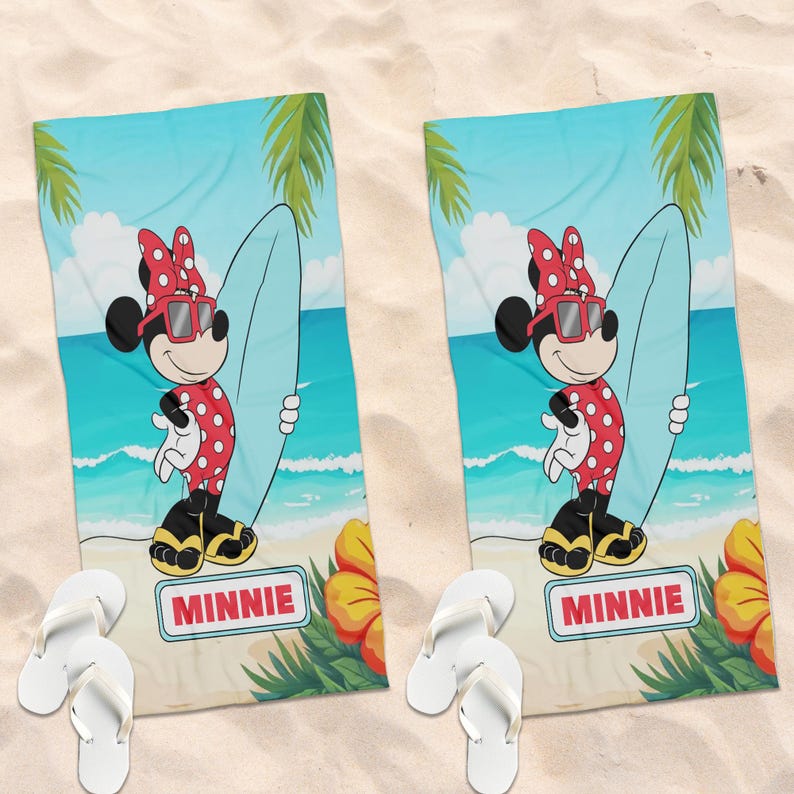 Minnie Mouse Beach Towel, Personalized Kids Pool Towel, Disney Inspired Summer Swim Towel, Cute Vacation Gift OITQ24-2 afbeelding 5