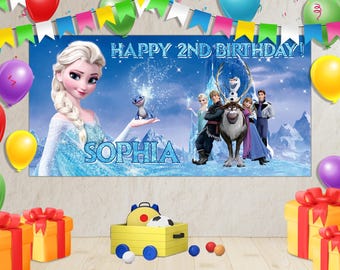Frozen Elsa Anna Birthday Party Banner/Frozen Birthday Backdrop/Frozen Party Decoration/Frozen Birthday Banner/Kids Birthday Decor OFZR47