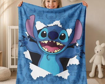 Personalized Kids Name Blanket, Stitch Blanket, Personalized Lilo Stitch Baby Blanket, Custom Name Stitch Baby Blanket, Birthday Gift AXIC23