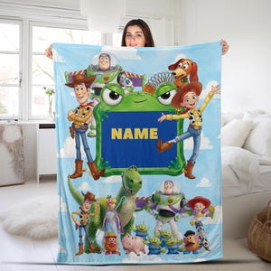 Personalized Toy Story 5 Blanket, Custom Name Disney Toy Story Blanket, Woody Buzz Lightyear Jessie Blanket, Toy Story 5 Gift AYFJ21 image 1