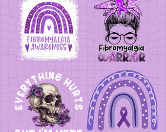 Fibromyalgia Awareness PNG Bundle, Purple Ribbon Digital Design for Chronic Illness Support - Sublimation Printable File for Shirts, Hoodies