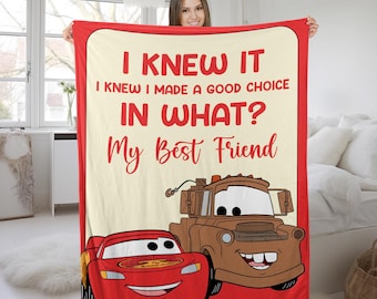 Personalized Cars Blanket, Best Friend Gift, Cozy Cars Birthday Gifts, Tow Mater Lightning McQueen Baby Blanket, Disney Home Decor KCUL01