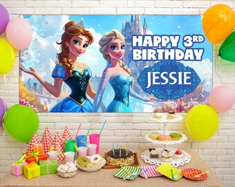 Princess Frozen Elsa Photo Backdrop Kids Birthday Photography Background Vinyl or Polyester Photo Studio Banner KCM226