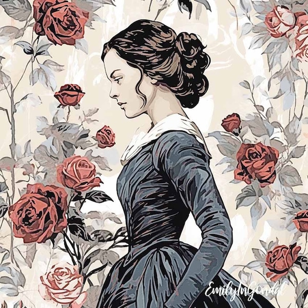 Jane Eyre By Charlotte Brontë In Roses Artwork Print