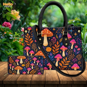 Whimsical Mushroom Leather Handbag, Boho Folk Art Forest Bag, Fly Agaric Purse, Cottagecore Shoulder Bag, Witchy Mushroom Bag, Gift for Her