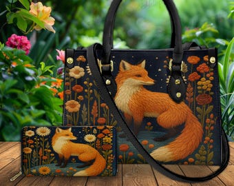 Whimsical Fox Vegan Leather Purse, Cottagecore Woodland Bag, Fox Leather HandBag, Fox Purses, Gift For Her