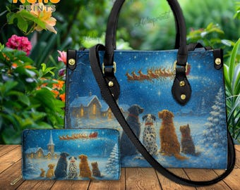 Christmas Dogs Watching Santa Purse, Santa Sleigh Dog Lovers Bag, Santa Christmas Purses, Christmas Gift, Christmas HandBag