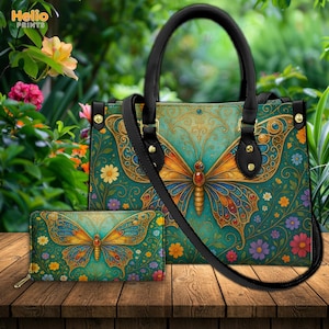 Bolso de mariposa / Monedero con mandala floral vibrante / Bolso de cuero con mariposas de colores / Mariposa del bosque de ensueño / Regalo para ella