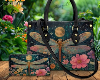 Dragonfly Handbag, Dragonfly  Leather Tote, Dragonfly Purses, Dragonfly Bags, Dragonfly Lovers, Moonlight Floral Purse