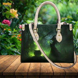 Witch Forest Cauldron Purse, Custom Name Halloween Purse, Spooky Green Witch Handbag, Gift For Halloween, Gift for Her
