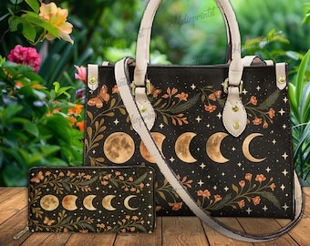 Mond Phase Handtasche aus veganem Leder: Gothic Celestial Tragetasche