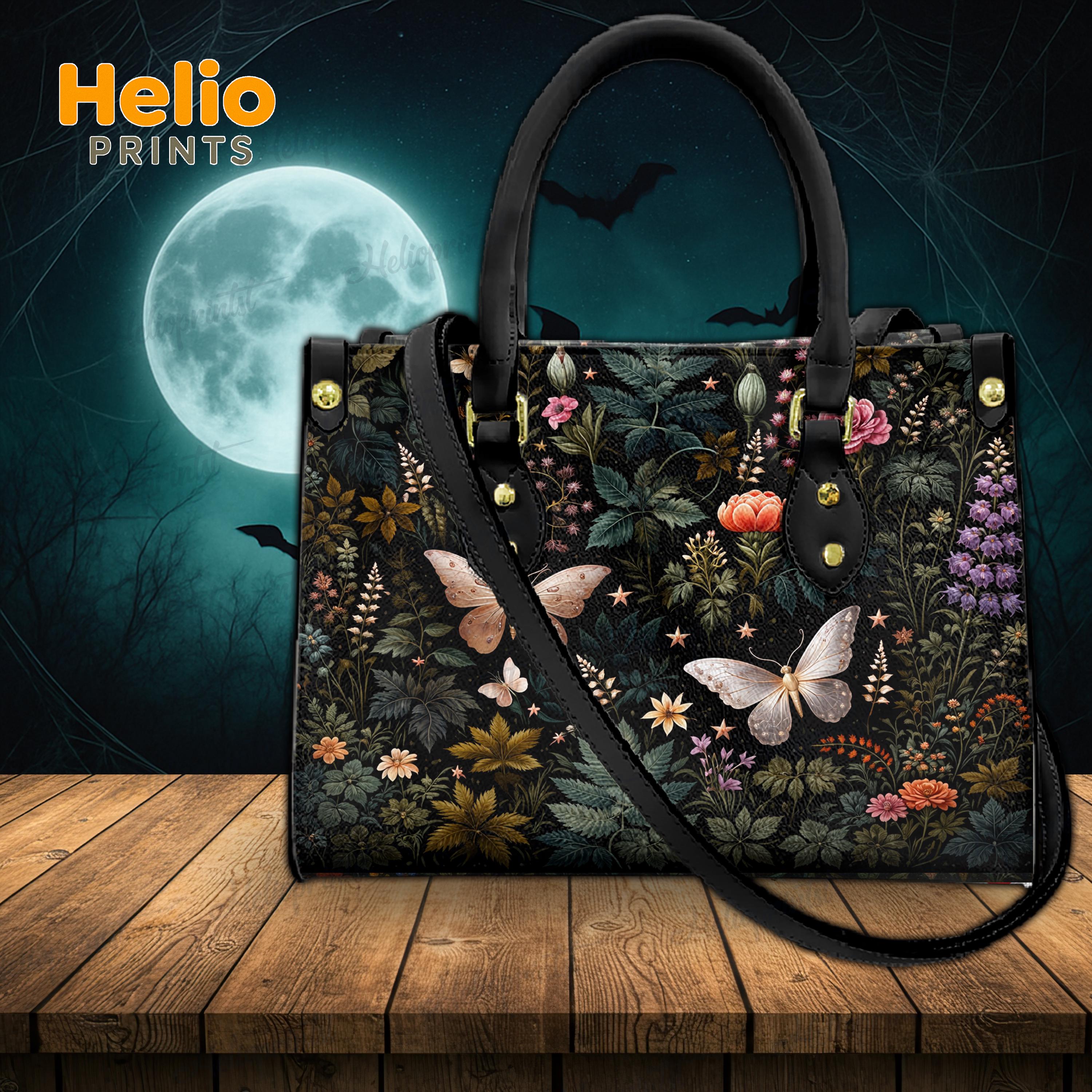 Discover Butterfly Floral Tote Bag Moth Handbag Vibrant Floral Mandala Purse Leather Bag for Women