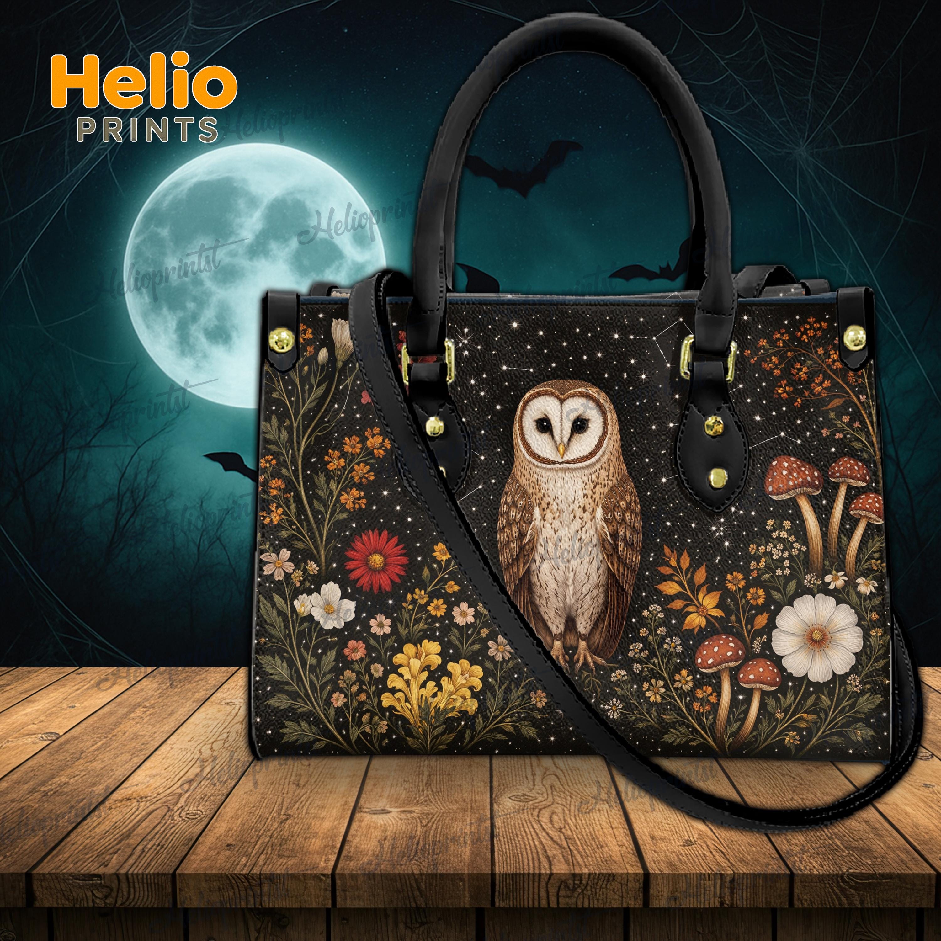Vintage Owl Handbag, Owl Leather Tote, Owl Purses, Owl Bags, Mystical Owl Tote Bag Owl Lovers