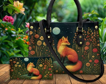 Faux-Embroidered Fox Floral Purse: Boho Cottagecore PU Leather Handbag
