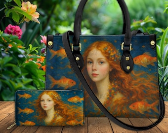Bolso de piel con diseño de sirena, bolso de sirena, bolso de fantasía oceánica, bolso tote de sirena, regalo para ella