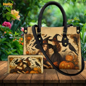 Vintage Witch Halloween Handbag, Gothic Pumpkin Raven Tote Bag for Spooky Season, Gothic Witchy Handbag, Fall Pumpkin Tote, Halloween Gift