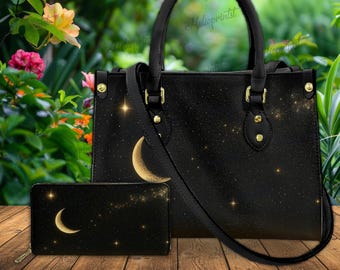 Crescent Moon Handtasche aus Veganem Leder: Gothic Himmlische Geldbörse