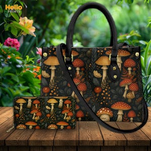 Mushroom Forest Handbag. Cottagecore Fairycore Nature Purse, Vintage Tote Bag, Shopping Handbag, Mushroom Purse, Gift for Her