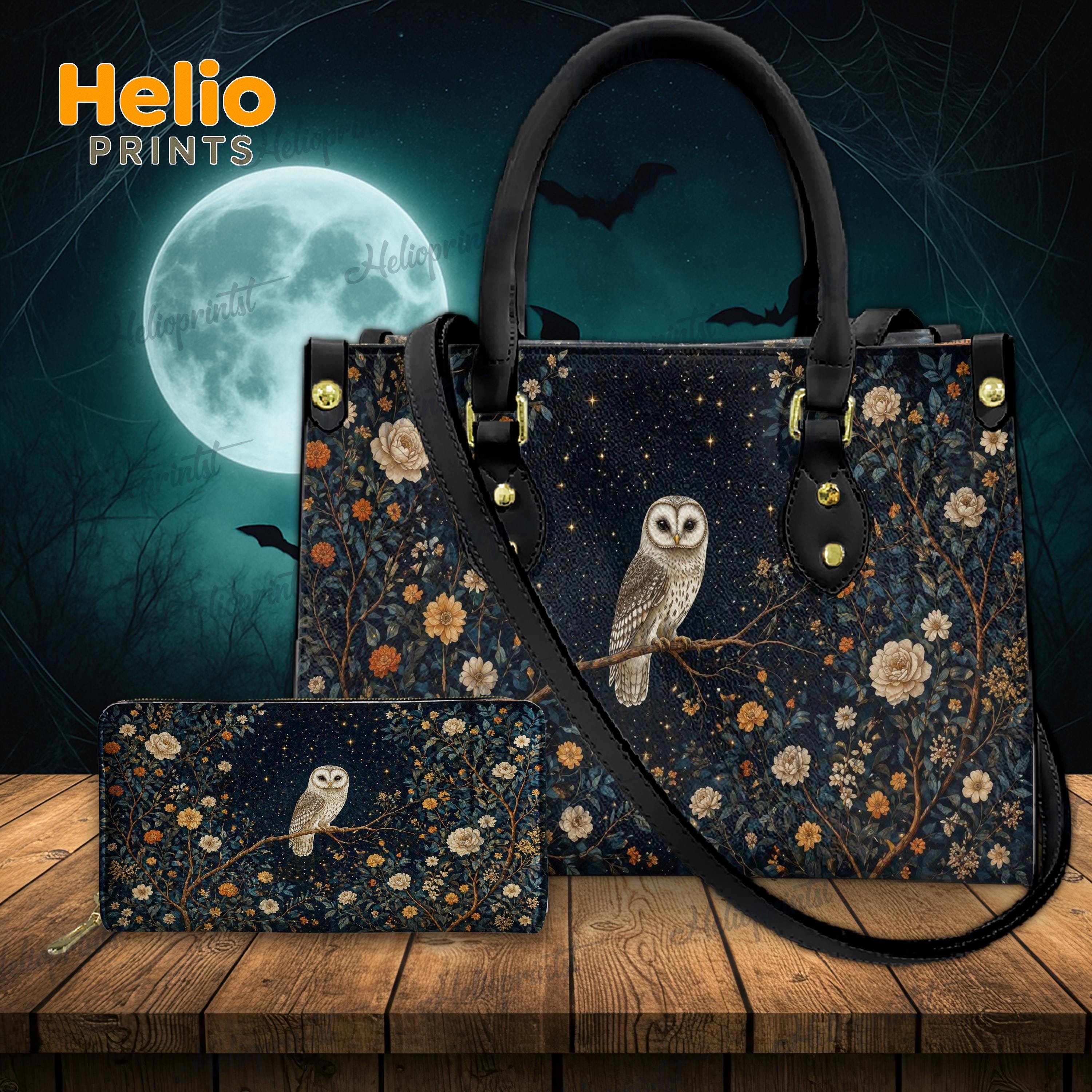 Owl Tote Bag, Witchy Floral Bag, Celestial Night Tote, Cottagecore Owl Bag, Vintage Botanical Tote, 