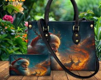 Santa Christmas Handbag, Santa Claus Leather Handbag, Santa Christmas Purses, Christmas Gift, Santa Christmas Lover, Christmas HandBag