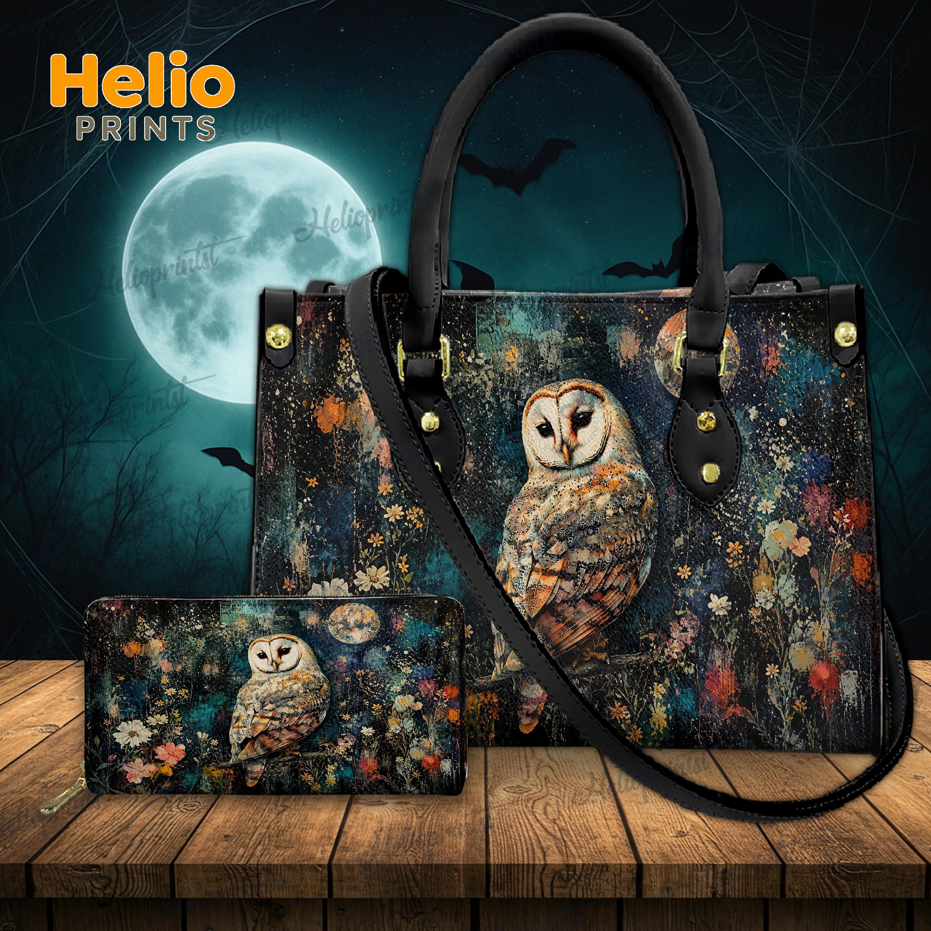 Vintage Owl Leather Handbag, Owl Leather Tote, Owl Purses, Owl Bags, Mystical Owl Tote Bag Owl Lover