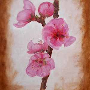 Peach Blossom Original Oil Painting On Panel 8&quot; x 10&quot;