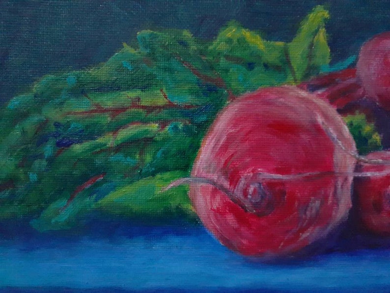 Still Life Oil Painting Beetroots on blue