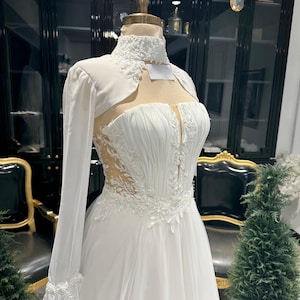Long Sleeve Chiffon Wedding Dress,Fairytale Wedding Dress,Romantic&Elegant Bridal Gown, Vintage Inspired Bridal Gown, Chiffon weddin dress