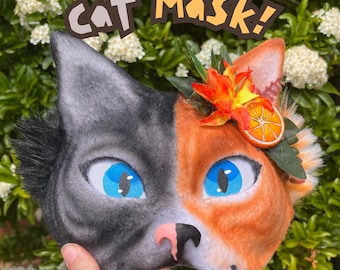 Orange and grey cat mask ( therian, furry, costume)