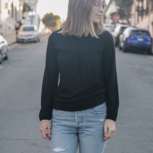 90’s vintage turtleneck soft black, lace collar, long sleeve blouse top, small