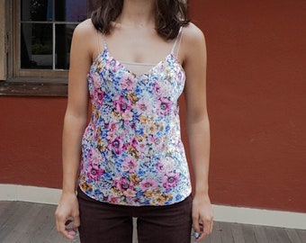 70s style, 90s made floral stain camisole blouse top, small