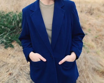 vintage 80's azul marino oscuro hasta chaqueta de guisante, medio / grande