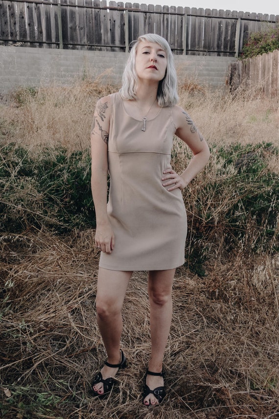 90's vintage tan / beige / taupe mini jumper dress