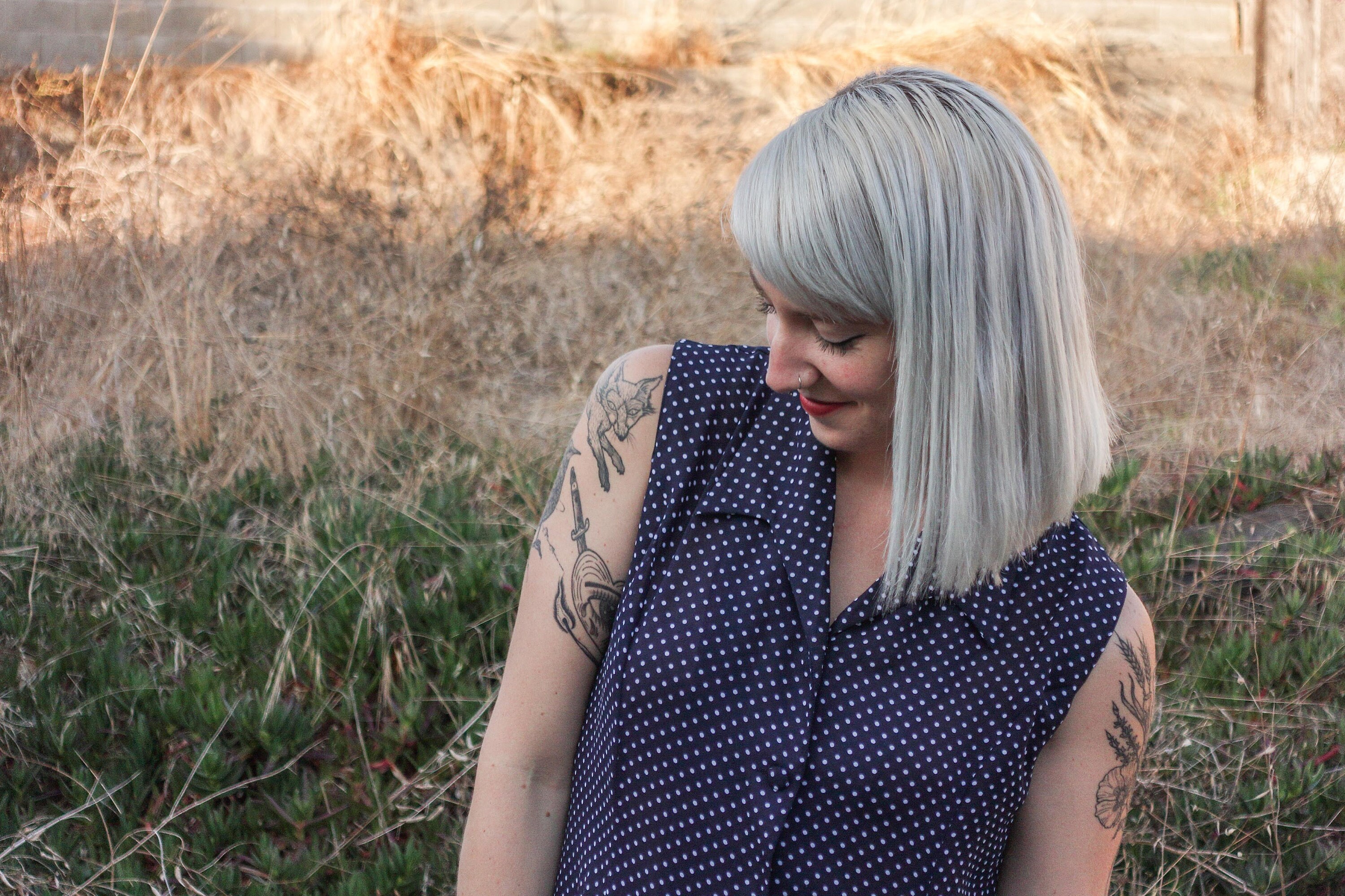 Robe Chemise Vintage Années 70 à Pois Blanc/bleu Marine - Taille M, Coton, Parfait état