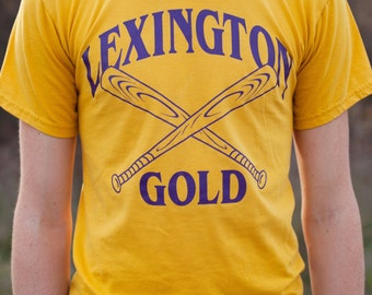 vintage mens unisex small yellow 00 lexington gold crew neck t shirt