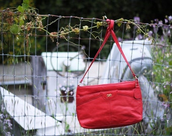 vintage red genuine leather purse retro shoulder bag