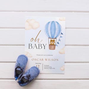 Invito per baby shower per bambino / Design simpatico orso / Biglietto per baby shower / Invito personalizzato