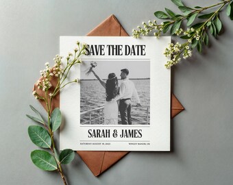 Save the Date Invitation | Newspaper Style Wedding Invite | Custom Wedding Announcement | DIY Printable | Wedding Details