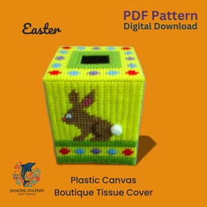 Bunny Tissue Box Cover Plastic Canvas Pattern: Easter Decor (PDF Download)