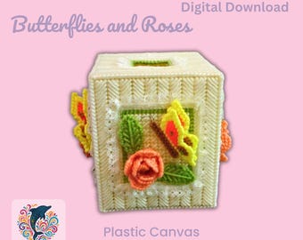 PDF Taschentuchbox Plastikschnittmuster: Schmetterlinge & Rosen Blumendekor