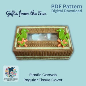 Gifts from the Sea Tissue Box Cover – Plastic Canvas Pattern PDF – Coastal Bathroom Decor – DIY Ocean Craft – Digital Download