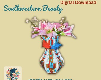 Kunststoff-Leinwand Southwestern Vase Muster: Rustikales Wohndekor (PDF-Download, 26 cm hoch