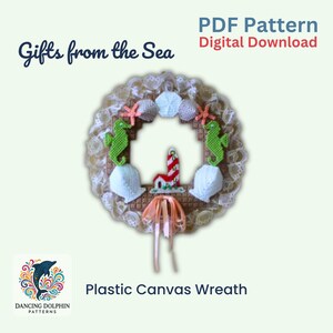 Gifts from the Sea Wreath – Plastic Canvas Pattern PDF – Ocean Themed Decor – Coastal Beach Craft – DIY Summer Wreath – Digital Download