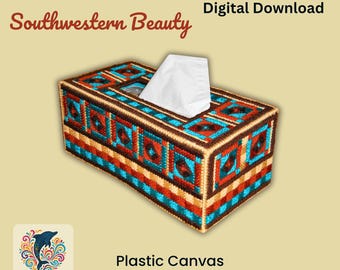 Southwestern Taschentuchbox-Bezugsmuster: Kunststoff-Leinwand PDF (Digitaler Download)