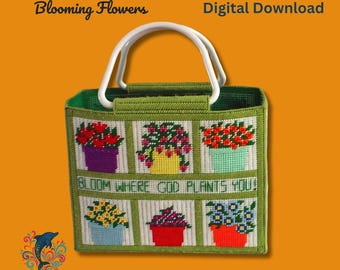 Blooming Flowers Tote Bag Plastic Canvas Pattern (PDF Download)